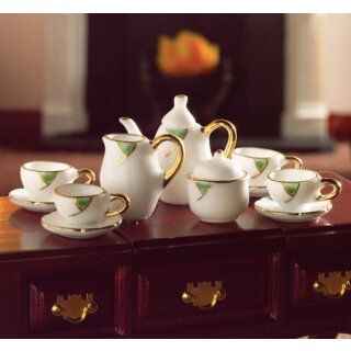 Elegantes Tee-Service 13-teilig weiß-grün-gold