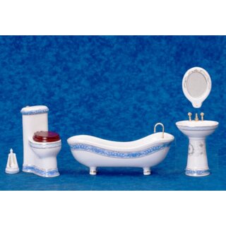 Badezimmer Set 5-teilig blau-weiß