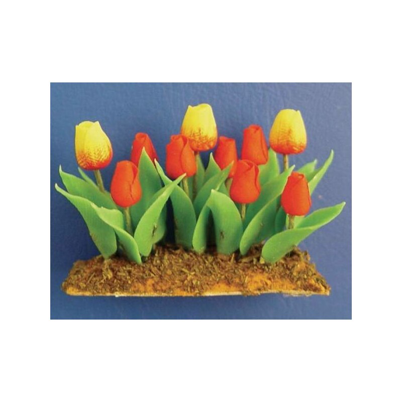 1:12 Maßstab Tulpen & Iris in Blumenbeet Tumdee Puppenhaus Miniatur Garten 
