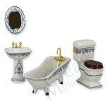 Badezimmer Set 4-teilig Ornament blau